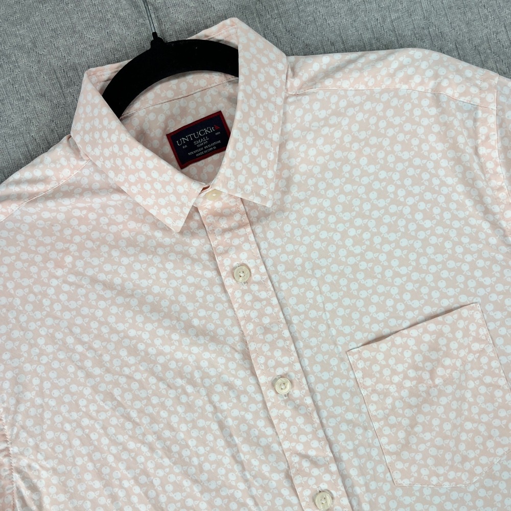 UNTUCKit Button Up Shirt Mens Small Pink Floral Slim Fit Short Sleeve Stretch